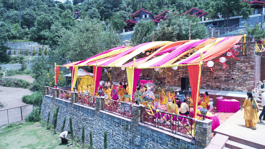 Wedding setup with Himalayan backdrop Mukteshwar